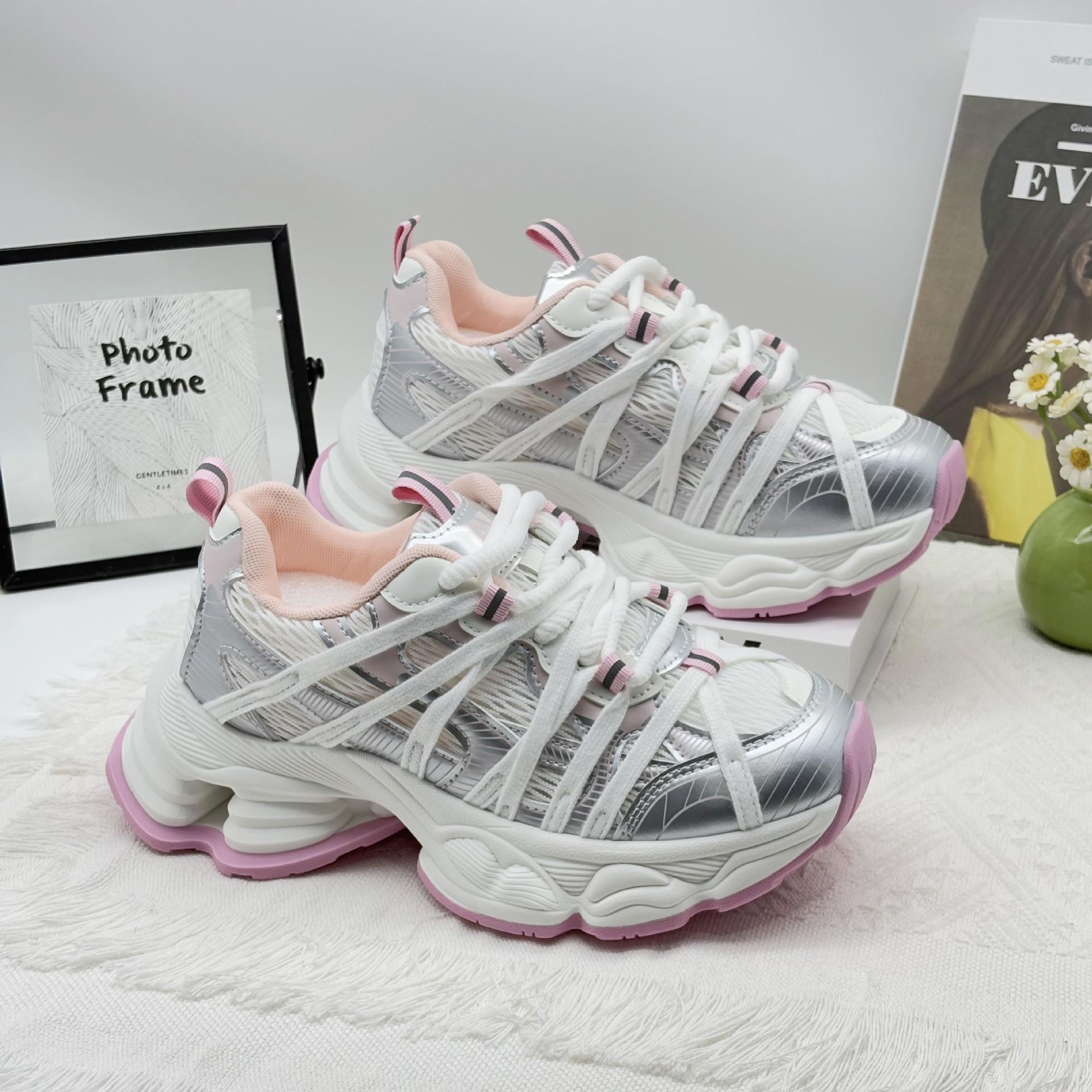 

Platform dad shoes women s 2025 summer new thin mesh breathable lightweight small height increase casual sports shoes 35 розовый