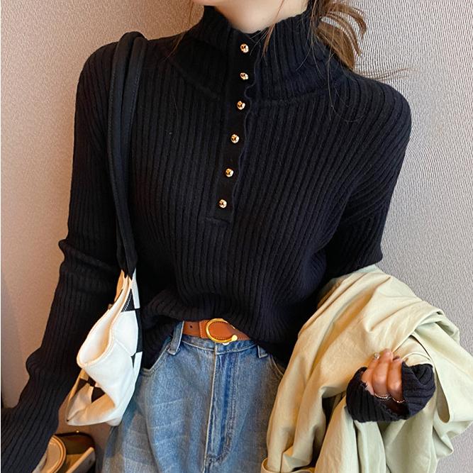 Good Fabric Semi High Neck Sweater for Women's Autumn Winter Base Knit Sweater Loose Top for Outwear