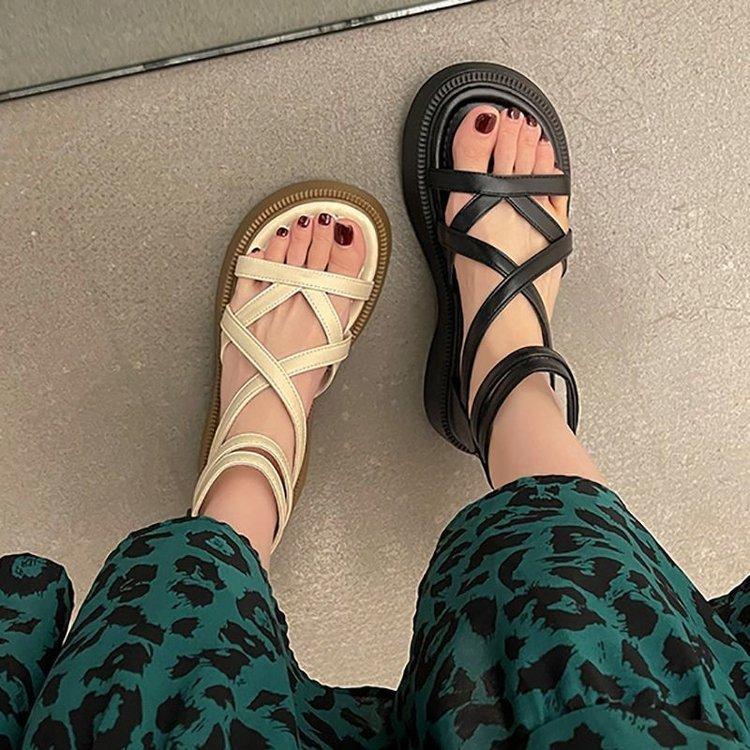 Sandali con plateau Nuovi stivali estivi con cinturino incrociato romano Stivali cool Fashion Muffin Scarpe da spiaggia alte per donna