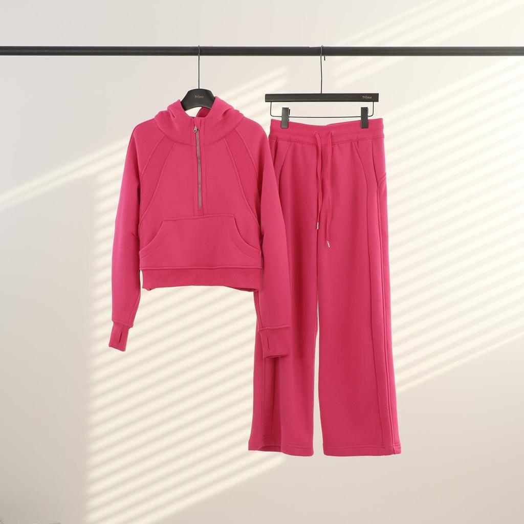Women's Fleece Half-Zip Hoodie Set: Versatile for Yoga, Cycling, and Casual Wear.