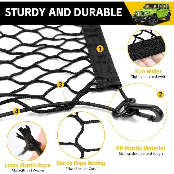 Trunk Cargo Net For -2025 Jeep Wrangler JL 4XE 4 Door Trunk Organizer Net Anti-Slip Rear Mesh Cargo Netting For 19-25 Wrangler JL JLU 4XE SUV