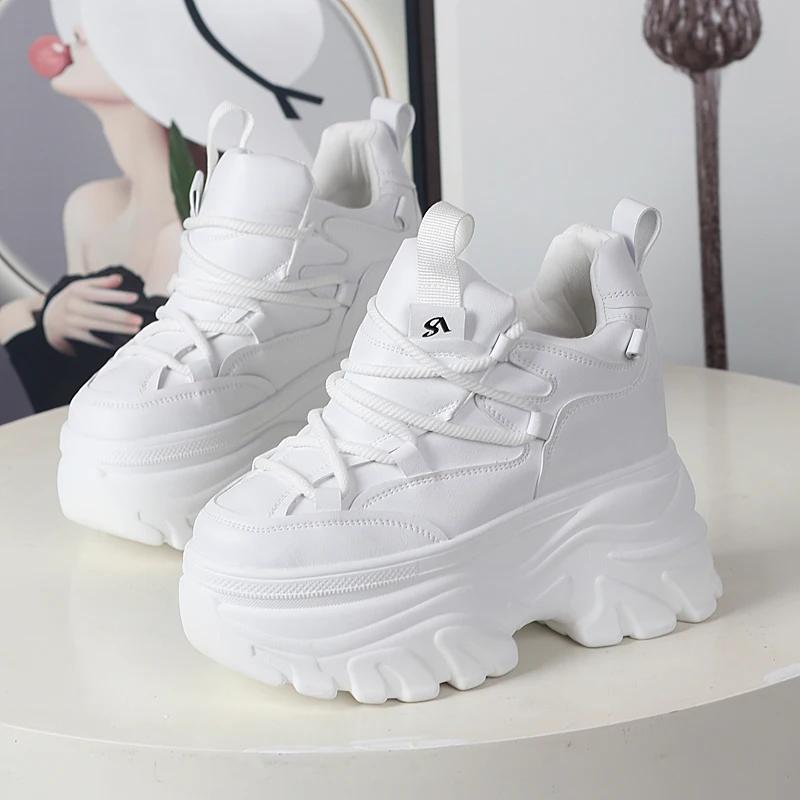 Fashion 10CM 12CM Top Quality Genuine Leather Platform Buffalo Shoes Women Casual Sneakers Round Toe Brand Luxury Dad Shoes