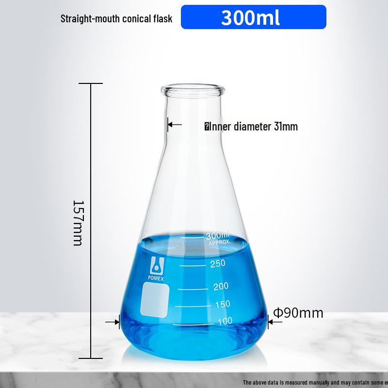 Pomex Shuniu Glass Erlenmeyer Flask: Conical, Straight/Wide/Flared Mouth, 100ml/250ml/500ml/1L Sizes.