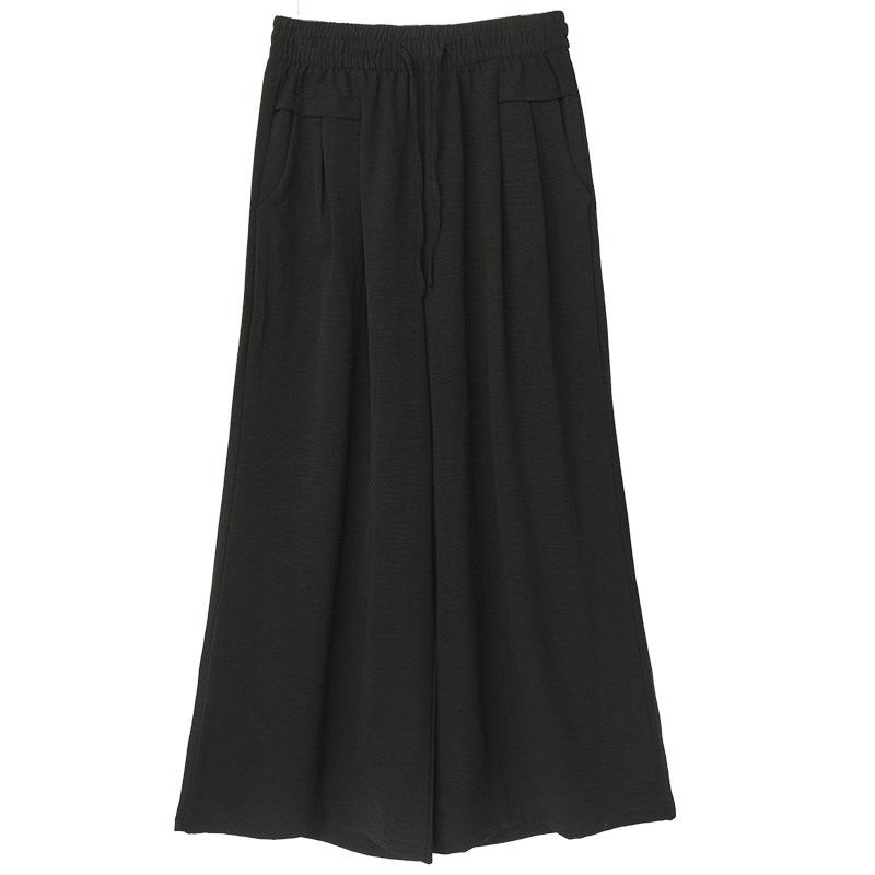 Plus Size Wide-Leg Ice Silk Culottes: Summer Women's Casual Drape Pants with Lazy Pleats