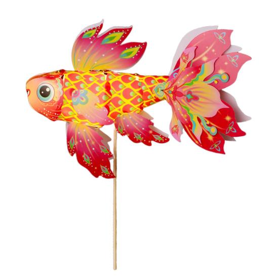 Fish Lantern Craft Kit for Children Handcrafted Chinese Traditional Handheld Lantern with LED Light for Spring Festival Mid-Autumn Decoration