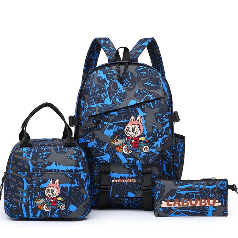 School Bag New Printing Three-piece Set School Bag Cartoon Rabbit Student Backpack Satchel Boys and Girls