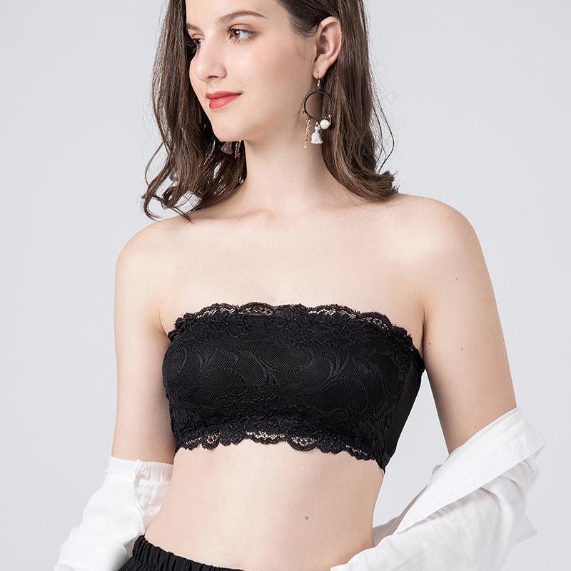 Silk Non-slip Strapless Tube Top, Mulberry Silk Large Size Lace Chest-wrapped Primer, Underwear with Chest Pads Around the Chest