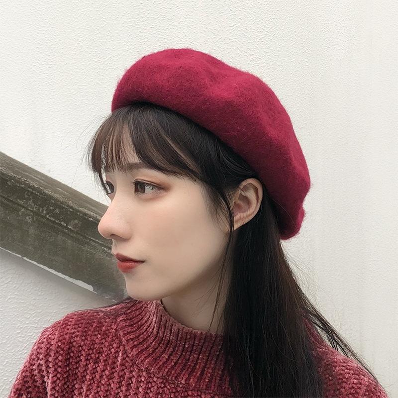 Autumn and Winter Cute Versatile Wool Leopard Print Beret Female Tide British Bud Painter Hat Winter