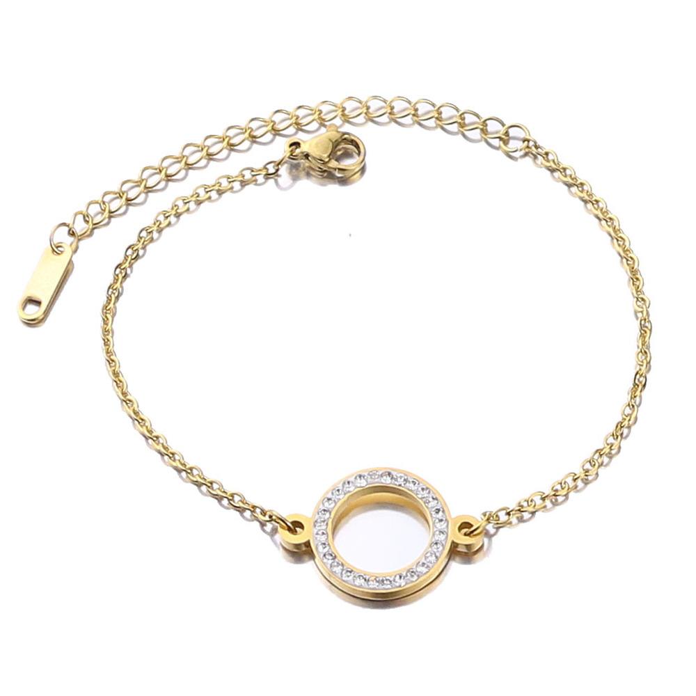 Stainless Steel Gold Crystal Zircon Chain Bracelet Adjustable Simple Round Charms Bracelet For Women Steel Jewelry Bracelet