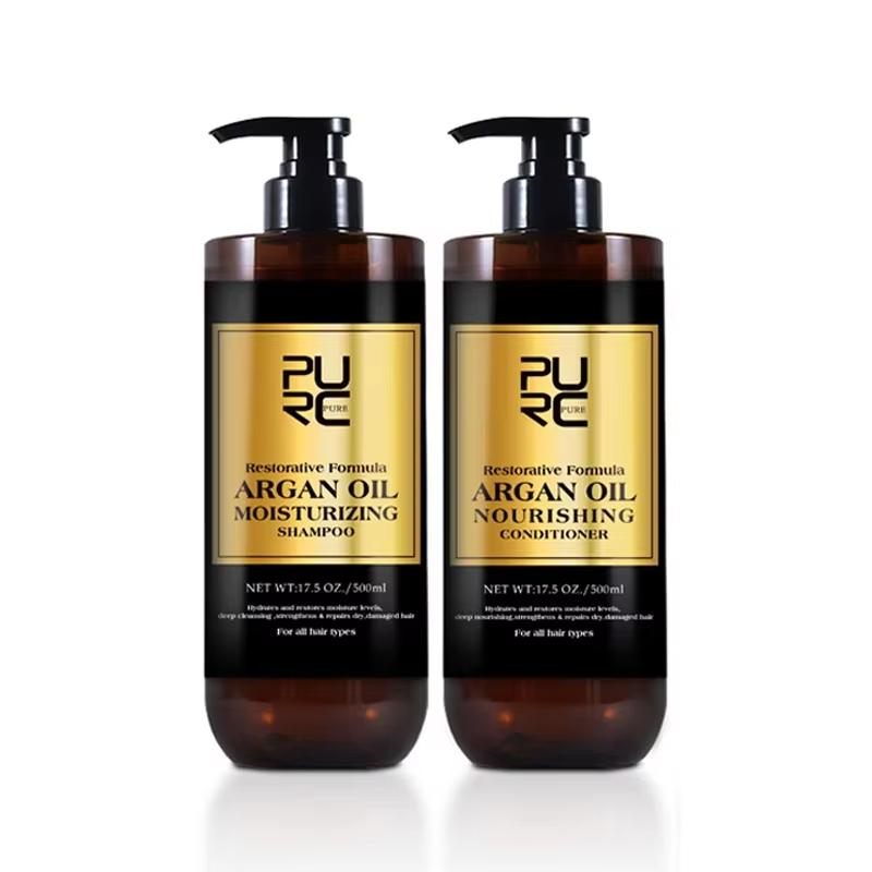 PURC Shampoo-Conditioner-Set mit marokkanischem Arganöl für geschädigtes, krauses Haar, glättendes Vitamin E, organisches, sulfatfreies Haarpflegeset