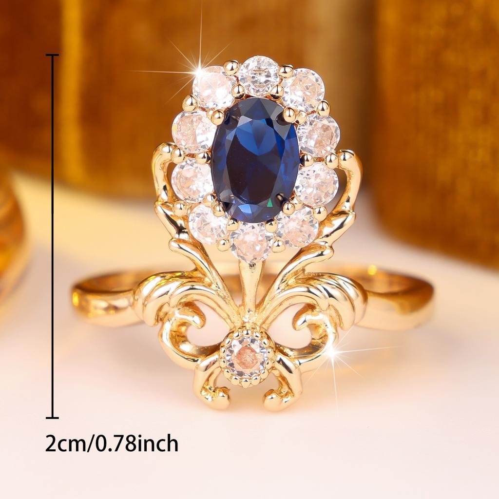 Small Female Luxury Blue Crown Zircon Stone Ring Vintage Gold Color Wedding Jewelry For Women