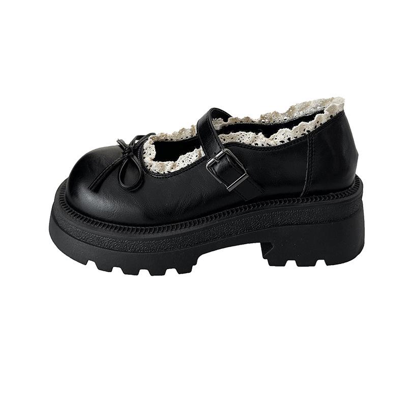 Thick-soled Heightened Light-mouth Sweet Bow Mary Jane Shoes Women's Spring 2025 Fashion Versatile Light-mouth Small Leather Shoes