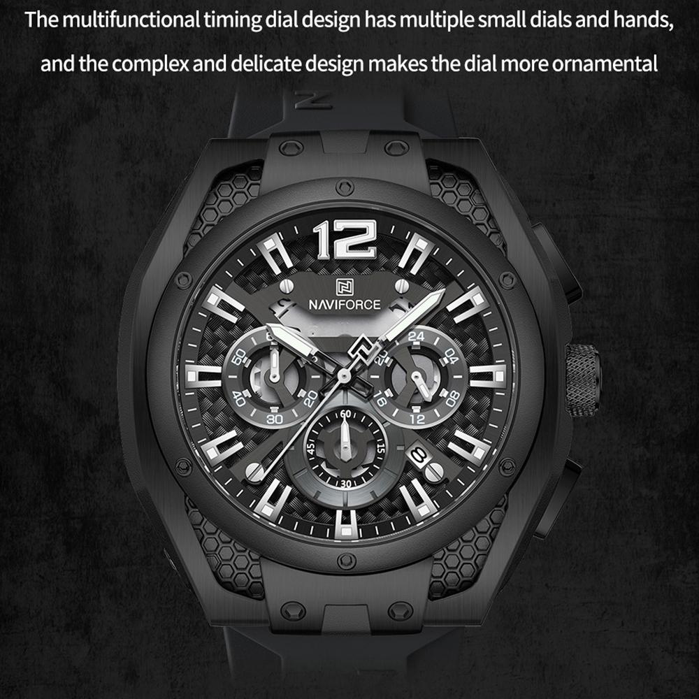 NAVIFORCE Original Quartz Watch for Men Luminous Pointer Calendar Chronograph Silica Strap 30m Waterproof Outdoor Multifunctional Men's Watch NF8063