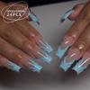 Cross-Border French Blue Edge Nail Manicure Set: 24 Pieces 3D Wave Strip False Nails, Removable.
