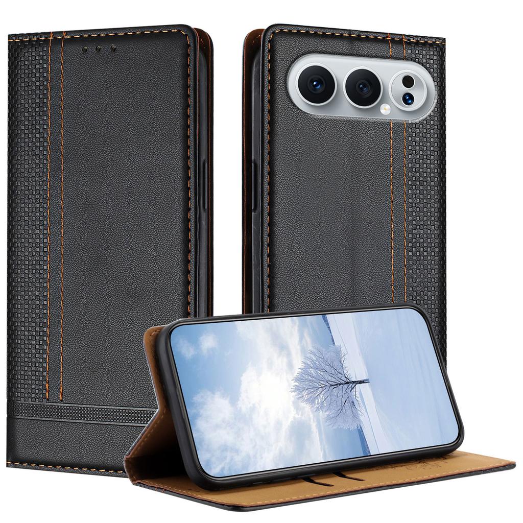 For Honor 500 Pro 5G Case L-Shaped Grid Pattern Leather Stand Phone Cover with Card Slots