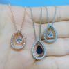 ZHOUYANG Earrings Necklace Jewelry Set For Women Luxury Hollowout Teardrop CZ Rose Gold Color Wedding Jewellry Wholesale S534