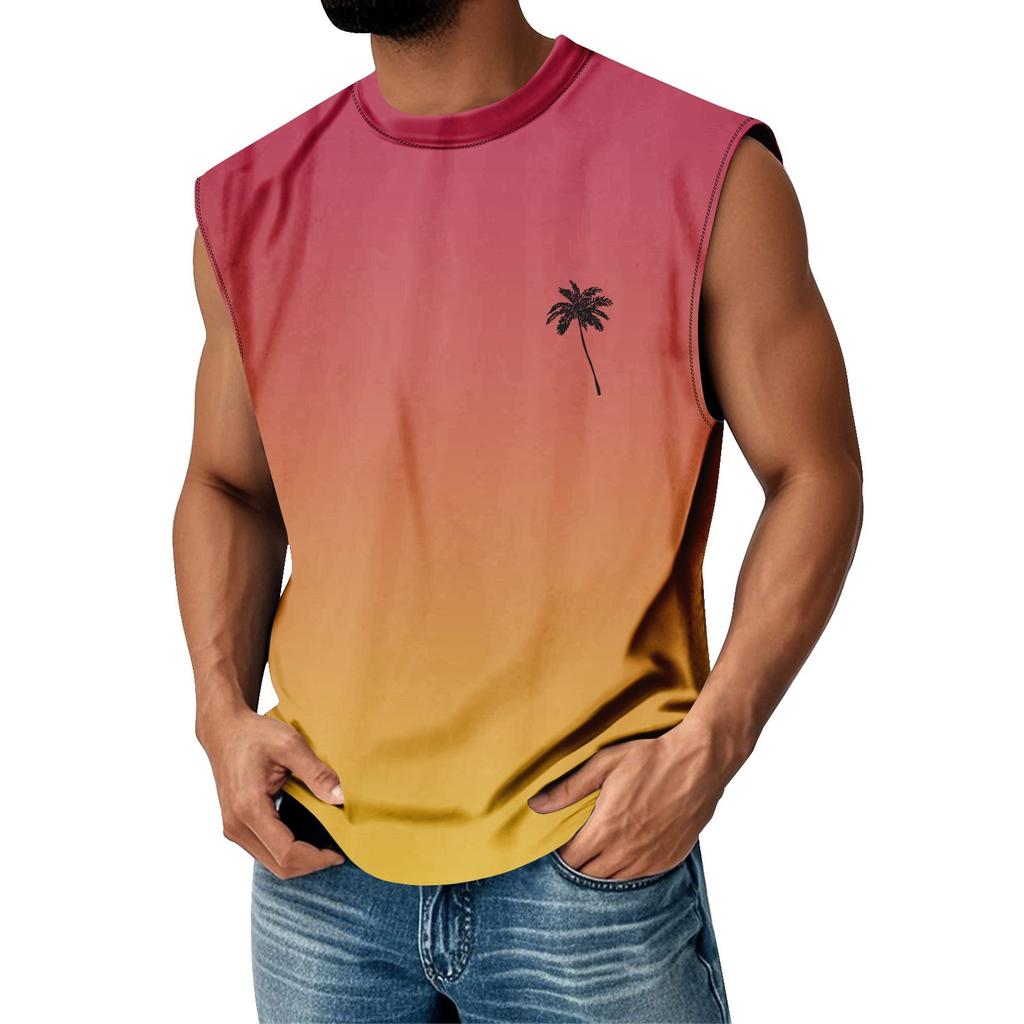 Men's Summer Print Round Neck Gradient Sports Casual Sleeveless Vest