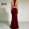 Retro-Stil Kleid Damen Sexy Rückenfrei Maxikleid Tiefes V-Ausschnitt Ärmellos Weich