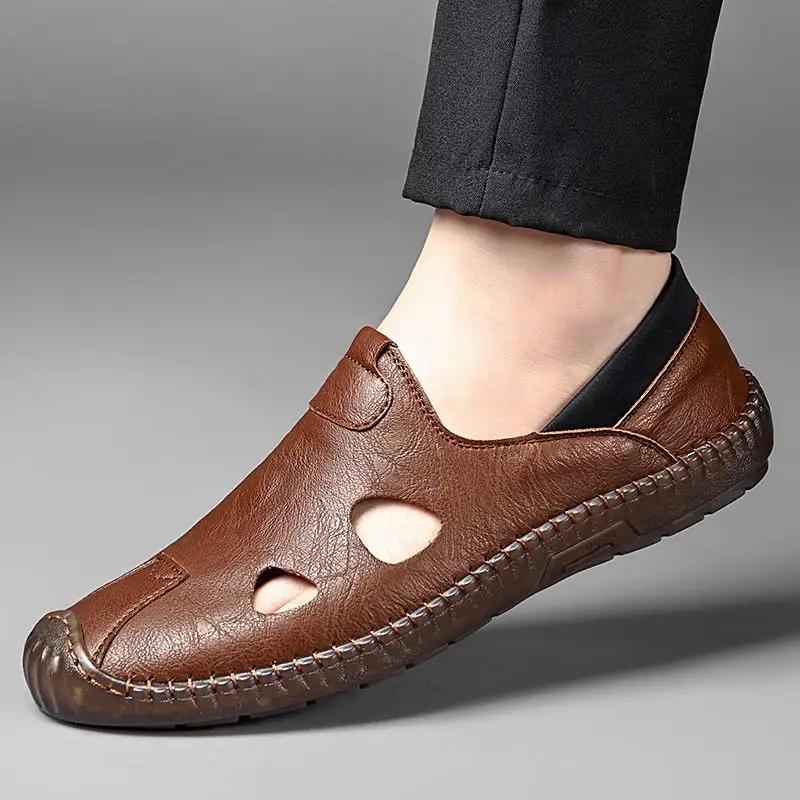 Fashion Breathable Male Shoe Hole Shoes Outdoor Genuine Leather Trend 2025 Barefoot Open Toe New Fashion High Quality Eva Men's Sandal