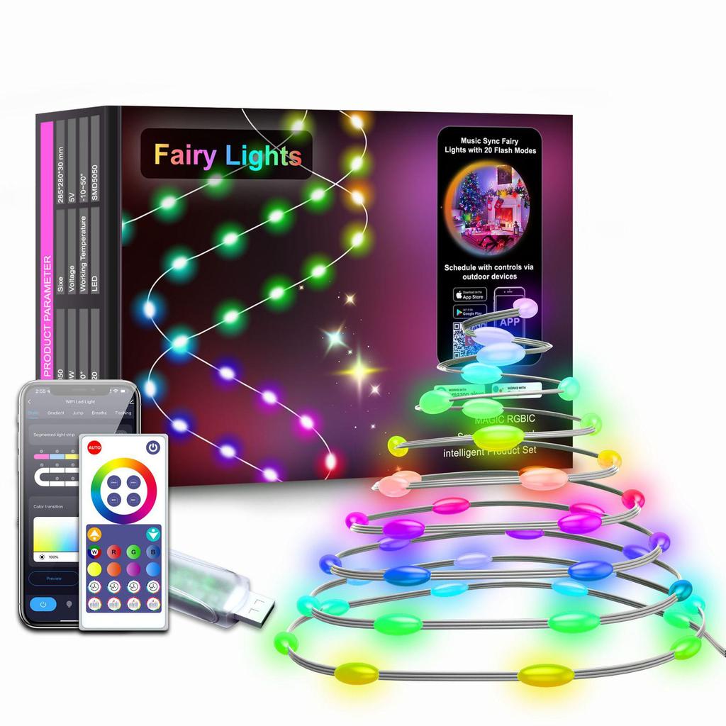 Tuya Smart WiFi Fairy Lights: Colorful LED String Lights for Christmas, Holidays, and Parties.