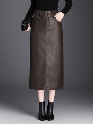 High-Waisted PU Leather Pencil Skirt with Pockets, Autumn/Winter 2025 Collection, Straight Cut, Bodycon.