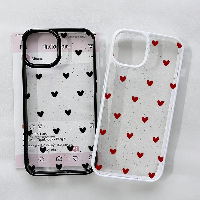 Simple Love Heart Bow Polka Dot Phone Case For iPhone 17 Pro 16 15 14 13 12 11 XR XS Max 7 8Plus Cute Clear Hard Cover Shell