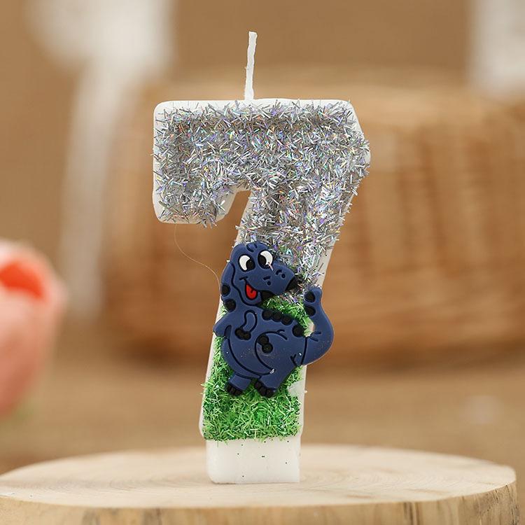 Świeczka urodzinowa z brokatem dinozaura, wysokość 3 cale, brokatowy wzór 3D, topper na tort, świeczki urodzinowe na tort z motywem zielonych zwierząt