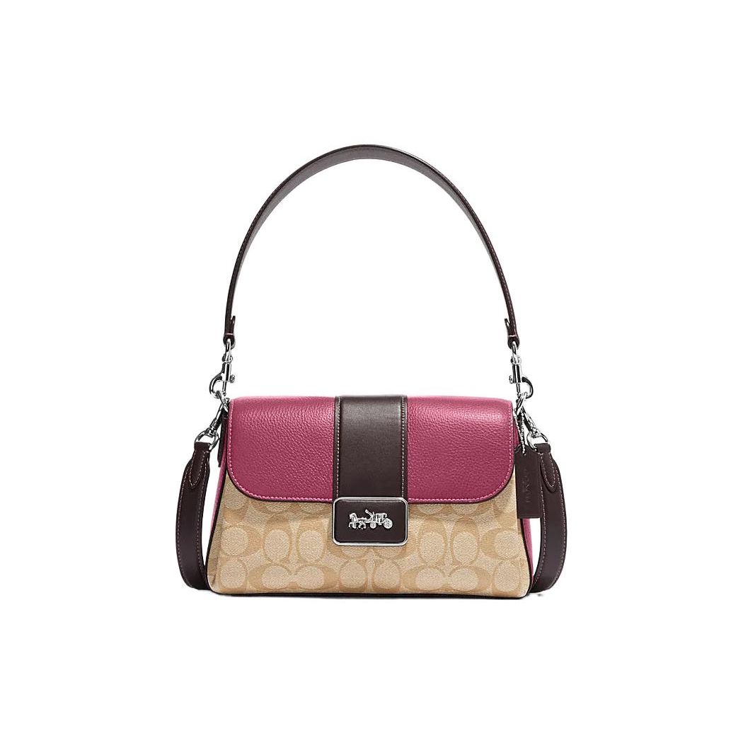 

Coach Grace 26 Classic Monogram Horse And Carriage Logo Flap Top Handle Shoulder Bag Women handbags Purple Khaki CJ633-SVVSB Basic Set (Bag+Dust Bag)