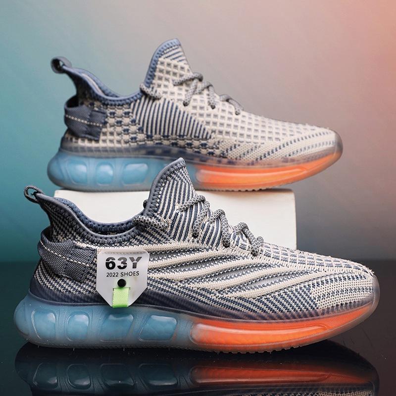 Spring new fly-woven casual shoes breathable running shoes men's sports shoes mesh jelly sole shoes