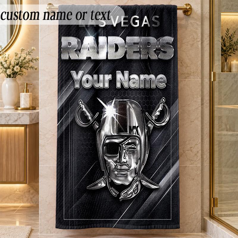 Beach TowelLas Vegas Raiders Custom Name Text Personalized Soft Towel for Beach Pool Indoor Home Decor Gift