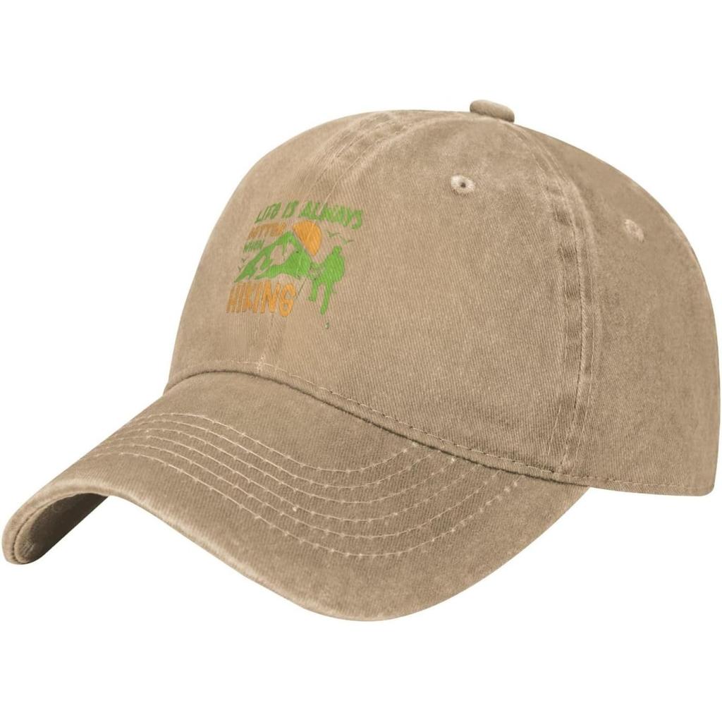 Hiking Always Better Life Graphic Washed Baseball Cap Breathable Cotton Adjustable Outdoor Dad Hat