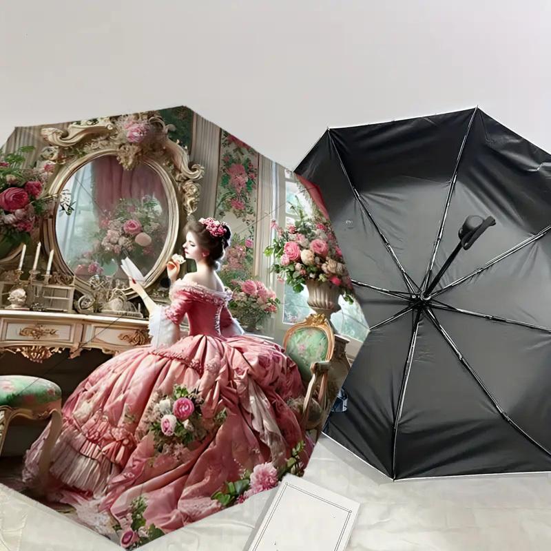 1 Stück Blumenmuster Schirm - 8 Speichen verstärkt, Automatisches Öffnen, Leicht & Langlebig, Niedliches Modeaccessoire für Draußen, Strand oder Freizeit, Strand U