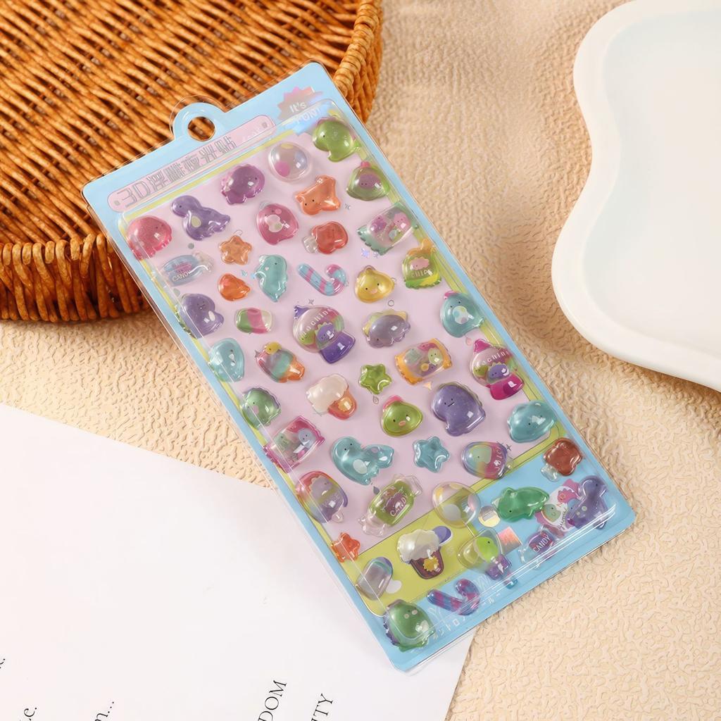 Solid 3D embossed sticker creative crystal sticker for children phone case decoration cute style glow-in-the-dark sticker