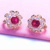 Purple Gold Plated Rose Gold Flower Egg Surface Redstone Earrings Light Luxury Temperament Design Colored Gold Women'S Earrings