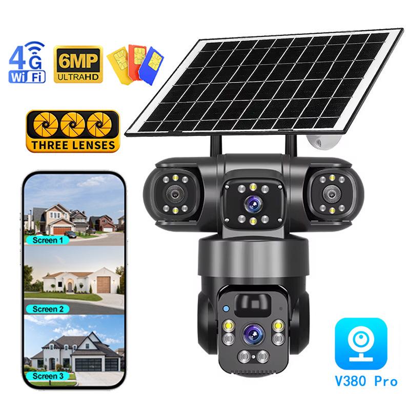 V380 Pro 4G/WiFi Solar-Powered Outdoor PTZ Camera with Triple-Lens and HD Monitoring