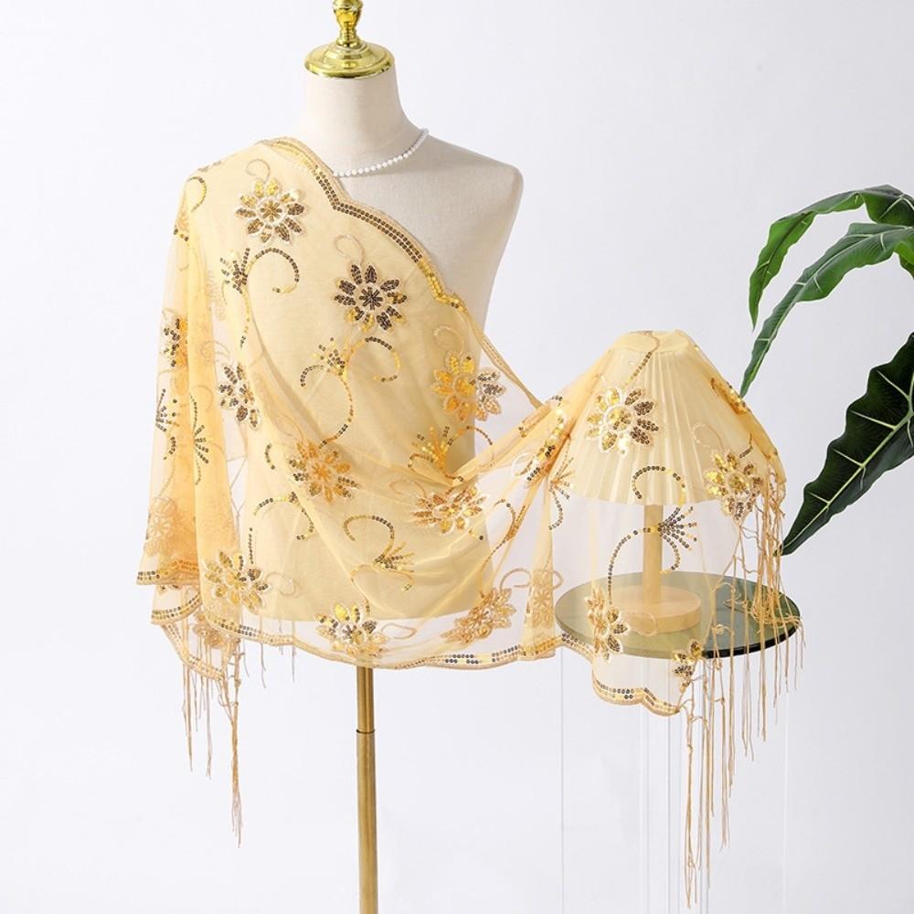 Elegant Tassel Chiffon Shawl Chiffon Long Bridesmaid Shawl Lightweight Fabric Evening Shawl Wedding Ceremony золотой
