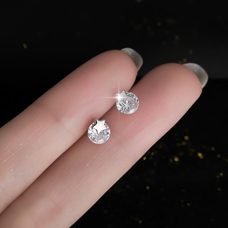 Star Stud Earrings Women's Simple Niche Design Sense Metal Earrings Daily Commute Inlaid Zircon Five-pointed Star Earrings