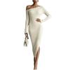 2026 European & American Women's One-shoulder Long Sleeve Slim Wool Dress - Autumn/Winter