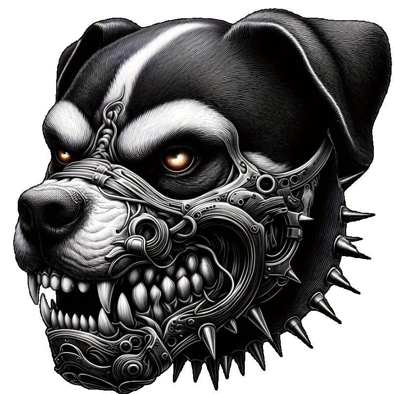 Black T Shirt with Dog Head Mechanical Design for Casual Wear