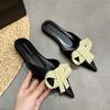 Fashion Flat Sandals Spring New Pointed Head Shallow Mouth Bead Butterfly Knot Soft Sole Anti-slip Wear-resistant Slippers