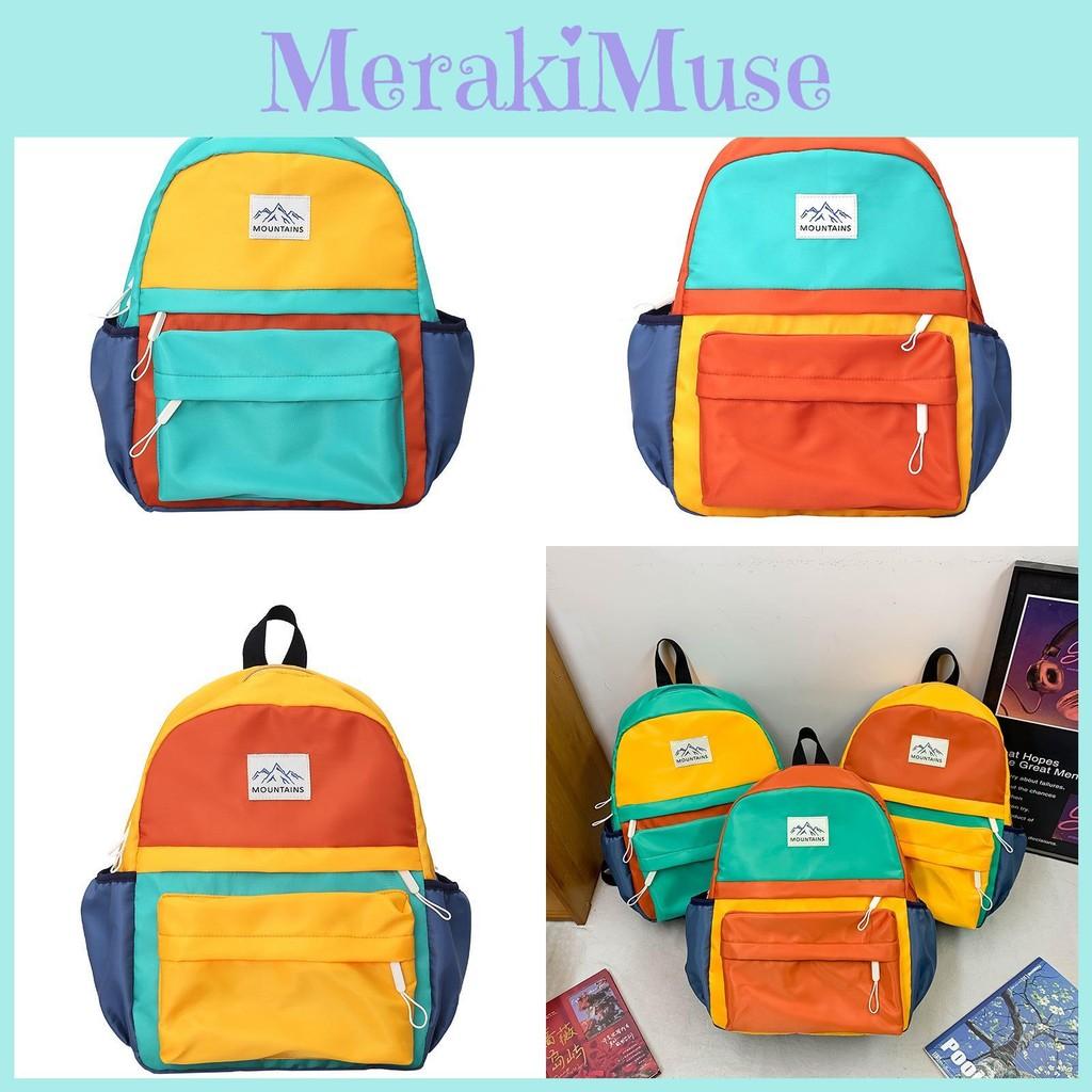 Capacity Large Kids Color Blocked Backpack With Letter Printing Design For Daily