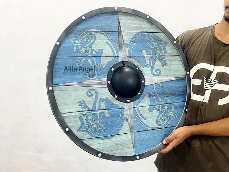 Wooden Viking Dragon Shield: Norse Decor, Cosplay Prop