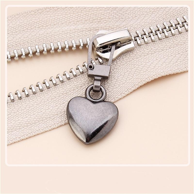 5PCS Sewing Zippers Puller Head Heart Shape Detachable Metal Zipper Slider Repair Kits for Bags Backpack Coat Zipper Pull Tab