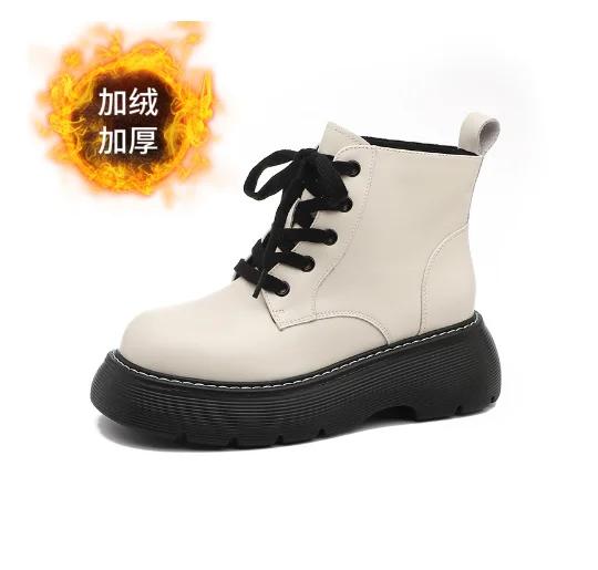 Fashion Women's Boots British Thick Soled High Rise Short Boots Women's New Soft Leather Anti-skid Short Boots In Autumn and Winter 2024