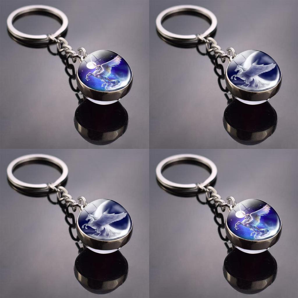 Unicorn Pattern Jewelry With Round Zinc Alloy Glass Charm For Gift And Daily Wear