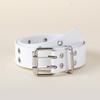 Punk Style Women Men Black Faux Leather Belt With Metal Chain Decor Double Row Buckle Casual Jeans Accessory