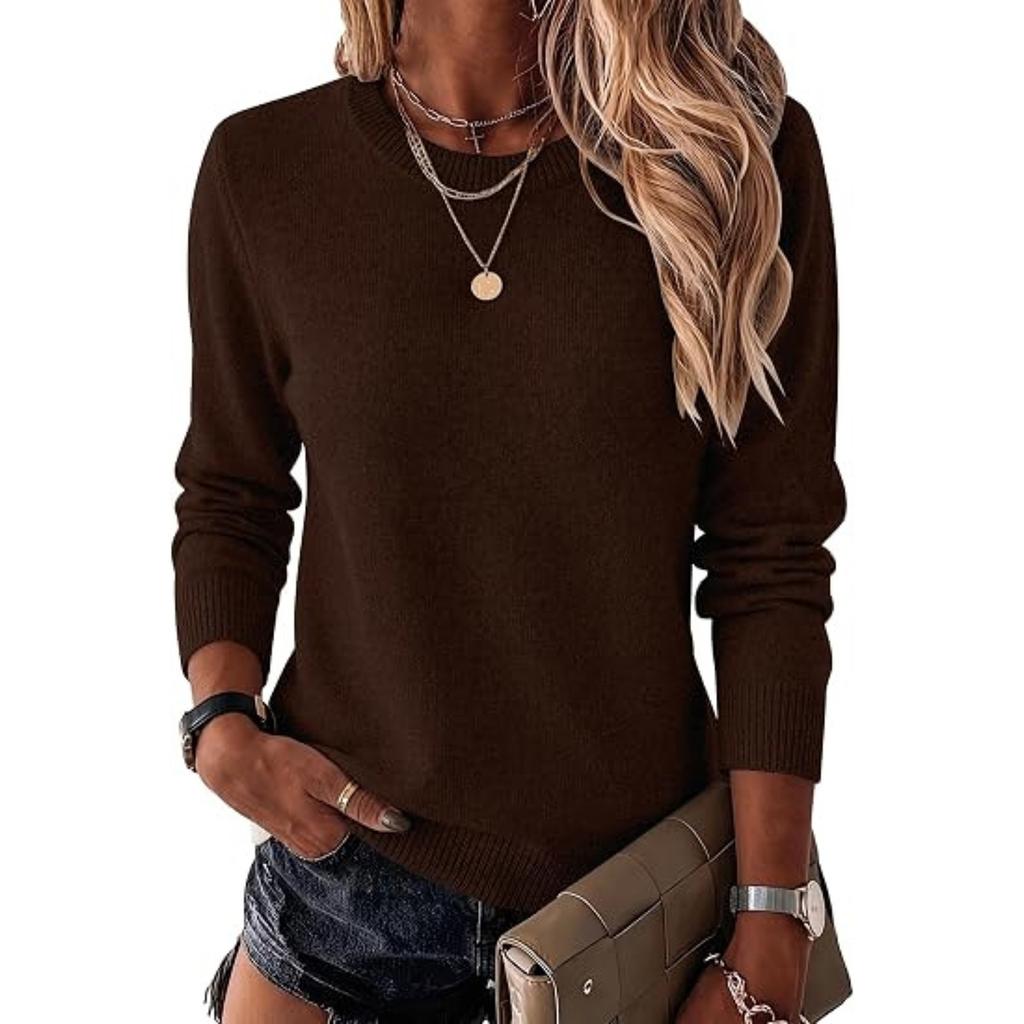 Women's Fashion Crewneck Long Sleeve Knit Sweater Color Versatile Pullover for Fall and Winter