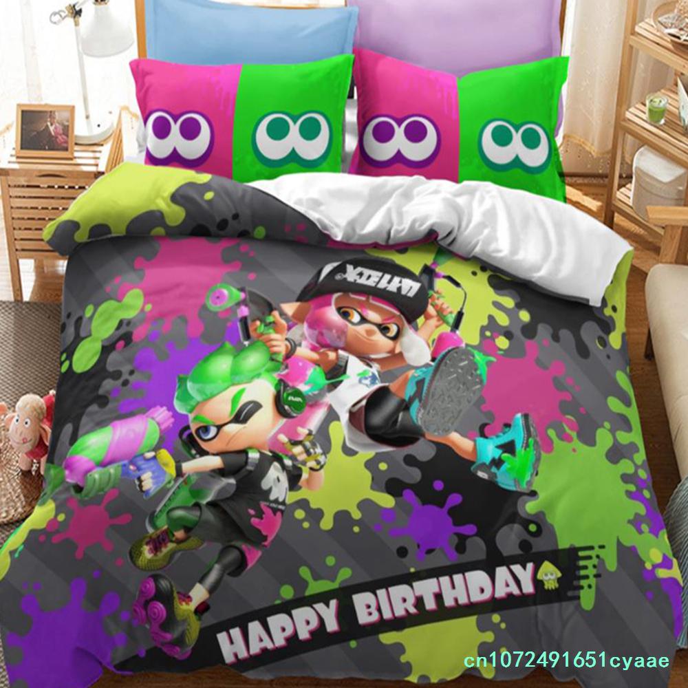 Popular Splatoon 2 Game Printed Bedding Set 3d Cartoon Duvet Cover Set Pillow Case Twin Full Queen King Size Bed Linen Bed Sets