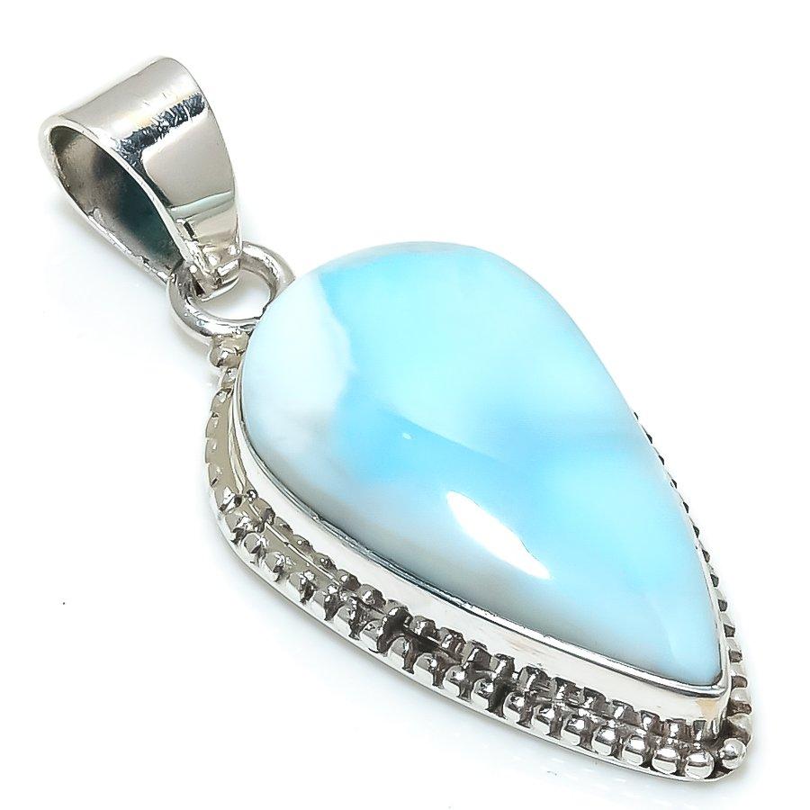 Natural Republic Larimar Gemstone 925 Solid Sterling Silver Pendant 1.75" g7U39
