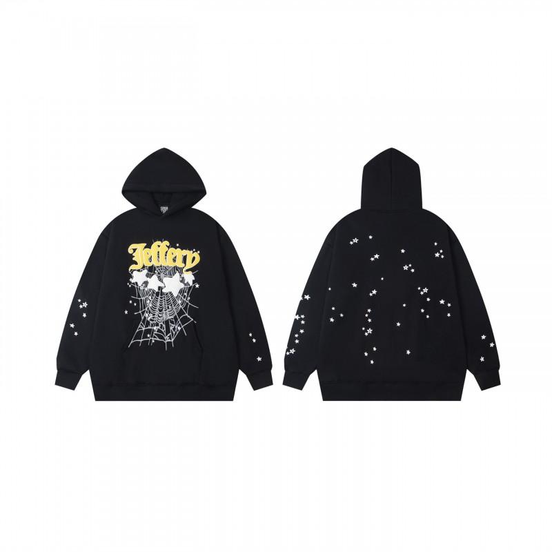 Sp5der Spider Web Foam Print Fleece Hoodie Loose Fit Hip Hop Sweatshirt Men Women